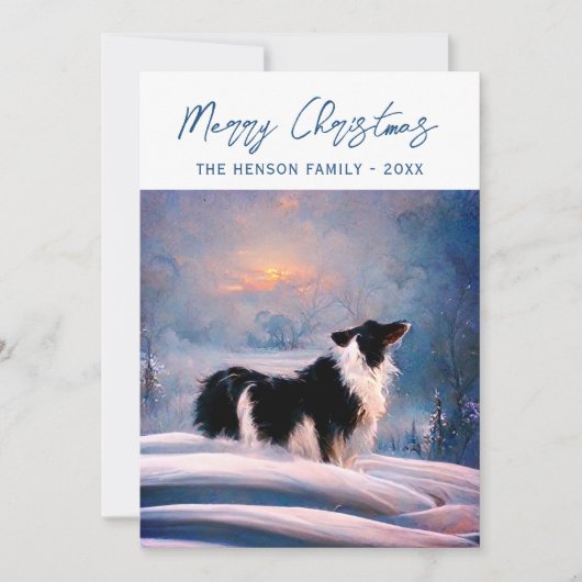 Band-collie in Winter Snowy Landscape Kerstmis Feestdagenkaart (Voorkant)