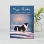 Band-collie in Winter Snowy Landscape Kerstmis Feestdagenkaart (Staand voorkant)