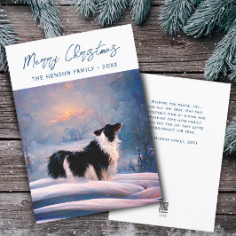Band-collie in Winter Snowy Landscape Kerstmis Feestdagenkaart