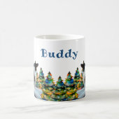 Band-collie in wintersneeuwbos kerstboom koffiemok (Center)