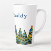 Band-collie in wintersneeuwbos kerstboom latte mok (Rechts)