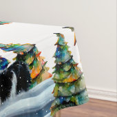 Band-collie in wintersneeuwbos kerstboom tafelkleed (Voorbeeld)