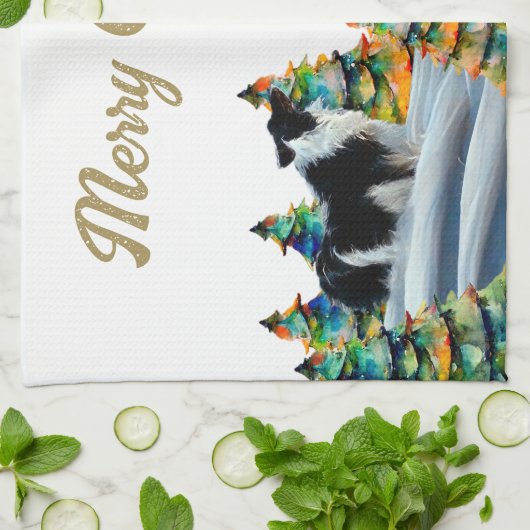 Band-collie in wintersneeuwbos kerstboom theedoek (Gevouwen)