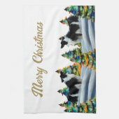 Band-collie in wintersneeuwbos kerstboom theedoek (Verticaal)