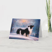 Band-collie in wintersneeuwlandschap Kerstmis Feestdagen Kaart (Voorkant)