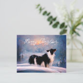 Band-collie in wintersneeuwlandschap Kerstmis Feestdagenkaart (Staand voorkant)