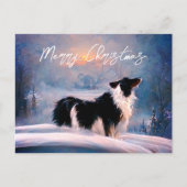Band-collie in wintersneeuwlandschap Kerstmis Feestdagenkaart (Voorkant)