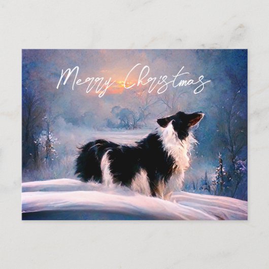 Band-collie in wintersneeuwlandschap Kerstmis Feestdagenkaart (Voorkant)