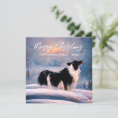 Band-collie in wintersneeuwlandschap Kerstmis Feestdagenkaart (Staand voorkant)
