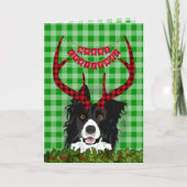Band Collie met Antlers Merry-kerstkaart Feestdagen Kaart (Voorkant)