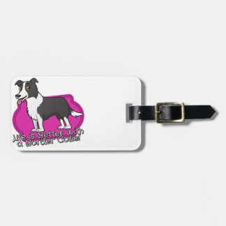 Band Collie op roze. Bagagelabel