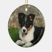 Band Collie Puppy met Leaf in Mouth Keramisch Ornament (Links)