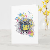 Band, drum, bas, muzikant, jazz, grappige drummer kaart (Gele Bloem)