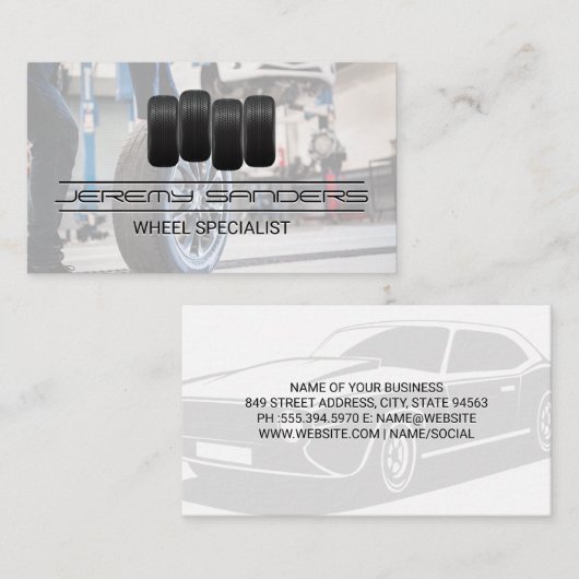 Band- en wielservice | Man werkt aan banden Visitekaartje (Voorkant / Achterkant)