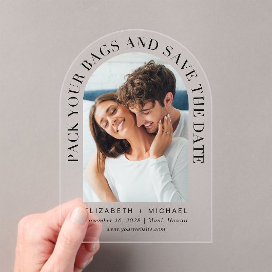 Band Fotobestemming bruiloft opslaan datum Acryl Uitnodigingen (Insitu (Draagbaar))