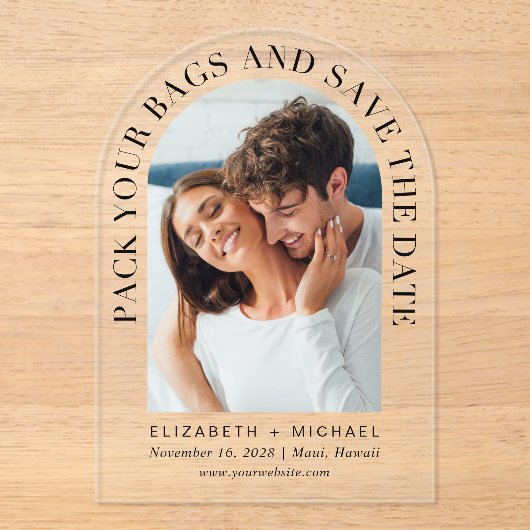 Band Fotobestemming bruiloft opslaan datum Acryl Uitnodigingen (Voorkant)