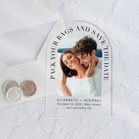 Band Fotobestemming bruiloft opslaan datum Acryl Uitnodigingen