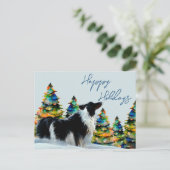 Band in wintersneeuwkerstboom feestdagenkaart (Staand voorkant)