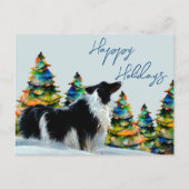 Band in wintersneeuwkerstboom feestdagenkaart (Voorkant)