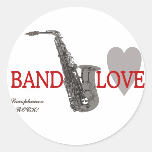 Band/Liefde/Saxofoons Rock Ronde Sticker (Voorkant)