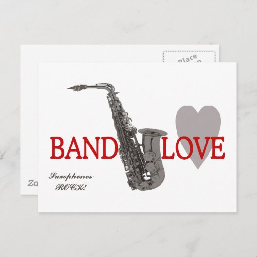 Band Love/ Saxophone Briefkaart (Voorkant / Achterkant)
