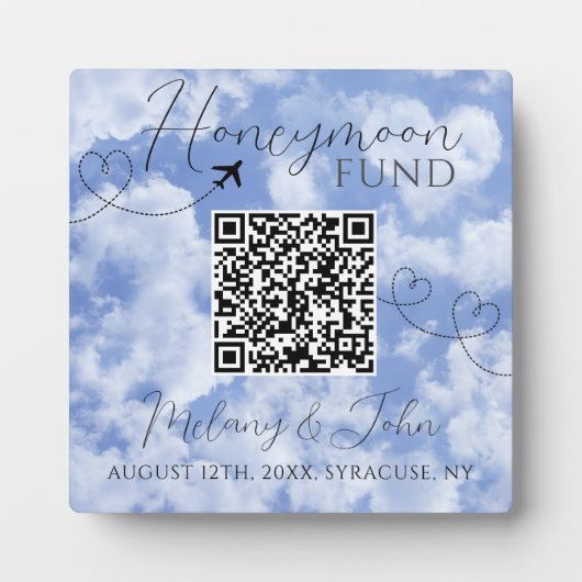 Band met het White & Blue Elegant QR Code Honeymoo Fotoplaat (Voorkant)
