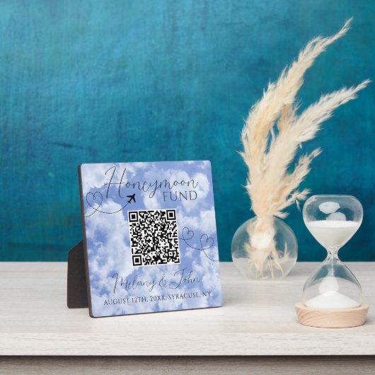 Band met het White & Blue Elegant QR Code Honeymoo Fotoplaat (Insitu)
