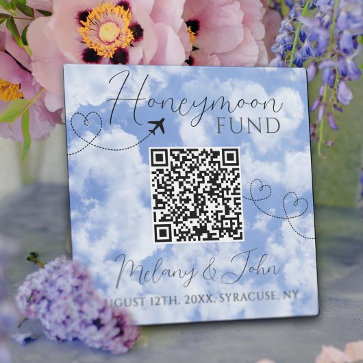 Band met het White & Blue Elegant QR Code Honeymoo Fotoplaat