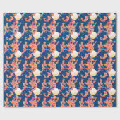 Band met vlinders - koraal, blauwgroen blauw cadeaupapier (Vlak)