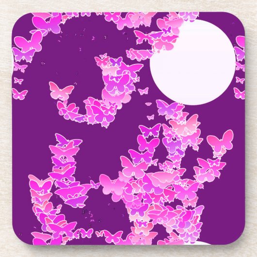 Band met vlinders - orchidee, amethyst bier onderzetter (Voorkant)