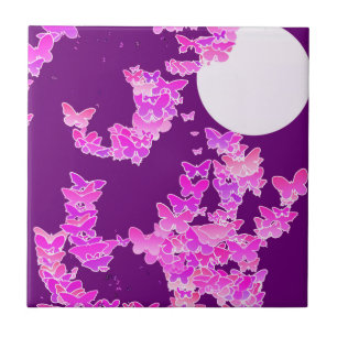 Band met vlinders - orchidee, amethyst tegeltje