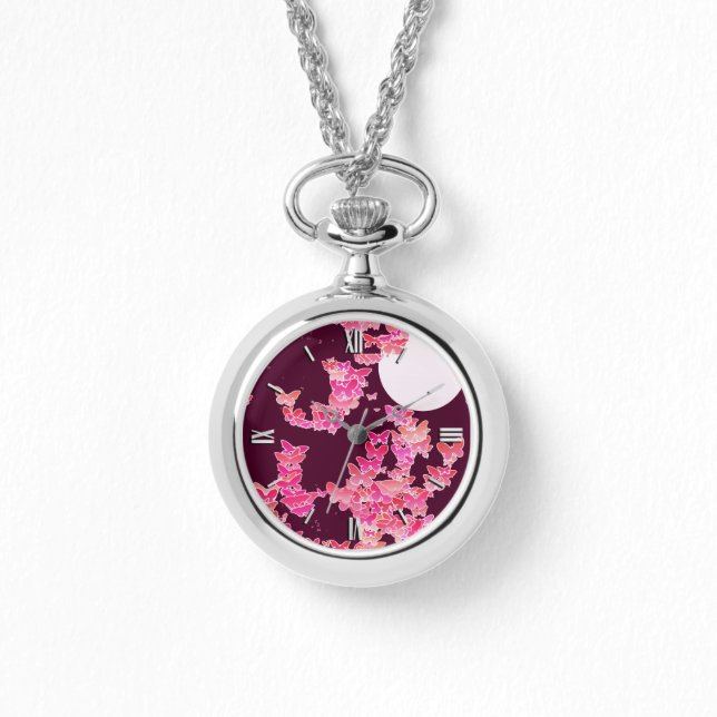 Band met vlinders - roze, Bourgogne Horloge (Voorkant)