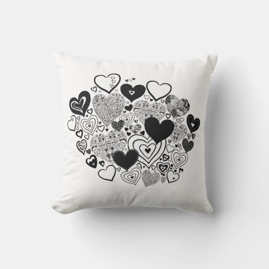 Band met zwarte en witte hartdetails kussen (Voorkant)
