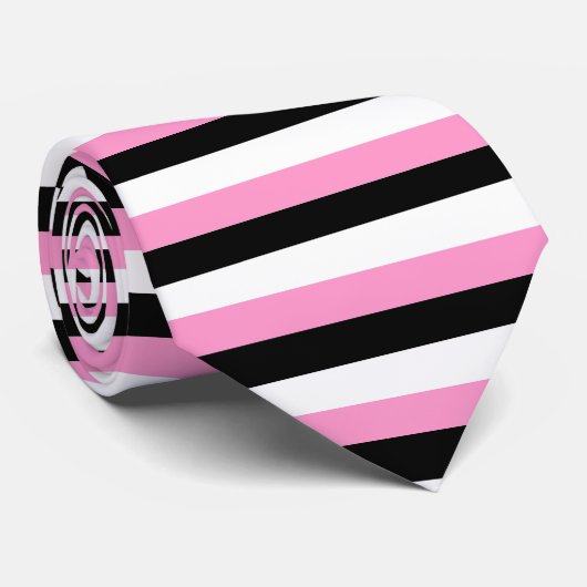 Band met zwarte, roze en witte stropen stropdas (Opgerold)