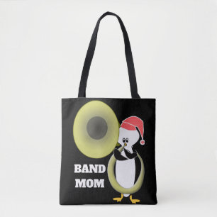 Band Moeder Baby Pinguïn die Tuba Speelt Tote Bag