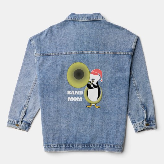 Band Moeder Baby Pinguïn Speelt Tuba Denim Jacket (Achterkant)