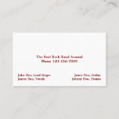 Band Musician Music Teacher Business Card Visitekaartje (Achterkant)