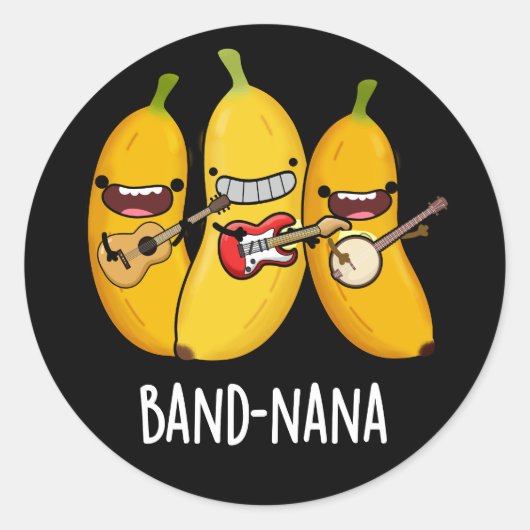 Band-nana Funny Fruit Banana Pun Dark BG Ronde Sticker (Voorkant)