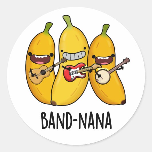 Band-nana Funny Fruit Banana Pun Ronde Sticker (Voorkant)