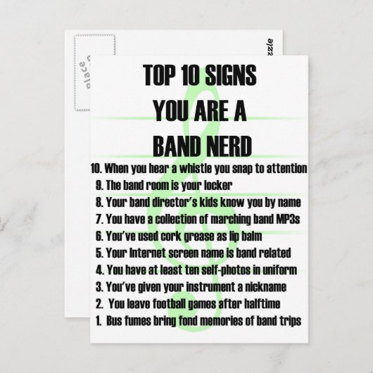 Band Nerd Top 10 Briefkaart (Voorkant / Achterkant)