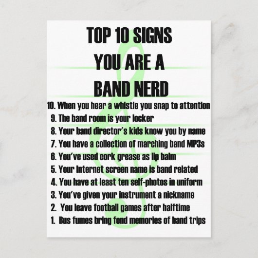 Band Nerd Top 10 Briefkaart (Voorkant)