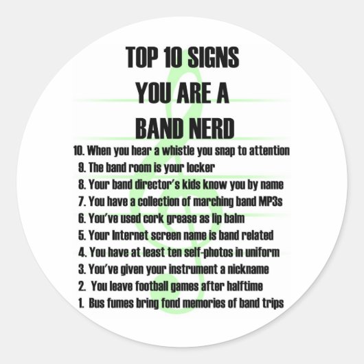 Band Nerd Top 10 Ronde Sticker (Voorkant)