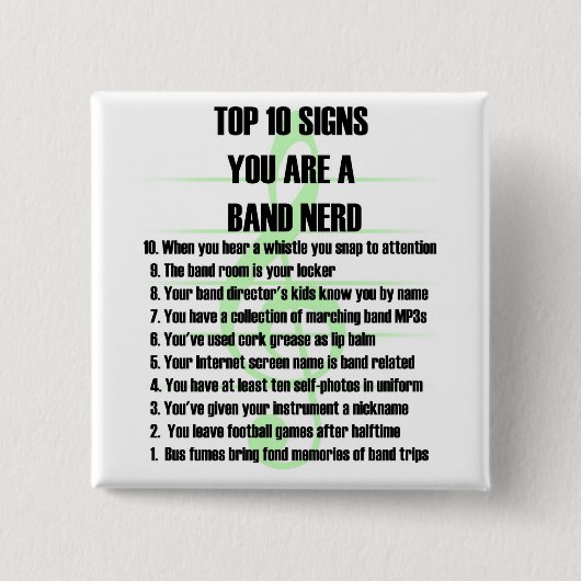 Band Nerd Top 10 Vierkante Button 5,1 Cm (Voorkant)
