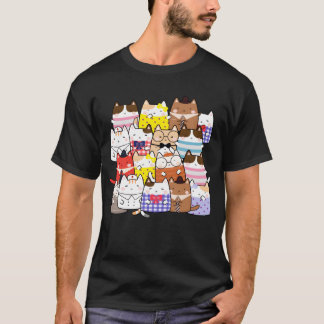 Band of cats hanging together cute kawaii manga fu t-shirt