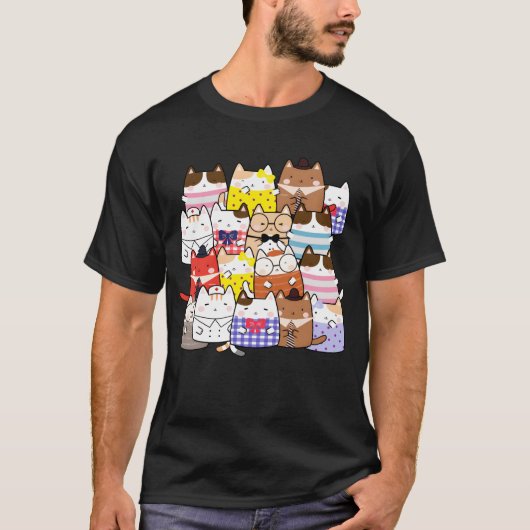 Band of cats hanging together cute kawaii manga fu t-shirt (Voorkant)