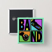 BAND POP ART SQUARES VIERKANTE BUTTON 5,1 CM (Voorkant /achterkant)