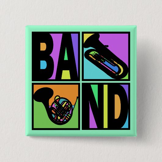 BAND POP ART SQUARES VIERKANTE BUTTON 5,1 CM (Voorkant)