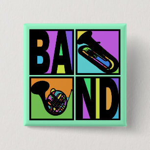 BAND POP ART SQUARES VIERKANTE BUTTON 5,1 CM