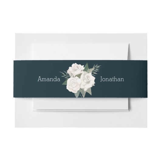 Band rond marinesblauw en witte rozen uitnodigingen wikkel (Voorkant Voorbeeld)