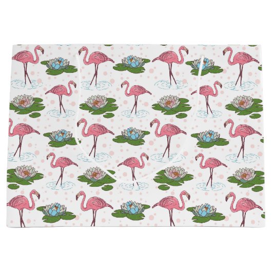 Band Roze Flamingo patroon cadeau tas Groot Cadeauzakje (Voorkant)